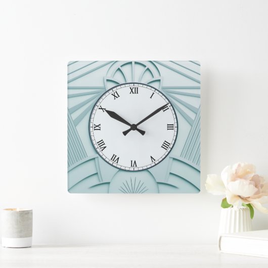 Mint Blue Art Deco Clock - Stijlvolle Abstracte li Vierkante Klok (Huis)