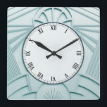 Mint Blue Art Deco Clock - Stijlvolle Abstracte li Vierkante Klok<br><div class="desc">"Art Deco Clock",  "Art Nouveau Clock",  "Light Pastel Mint Blue",  "1920s geometric symmetrical lines",  "Stylish Sophisticated 1920 Style",  "Smart Luxury",  "Retro  luxueus antiek",  "Elegant lijn patroon design",  "Glamoureuze Glam Square Clock",  "Classy Classic Glamor"</div>