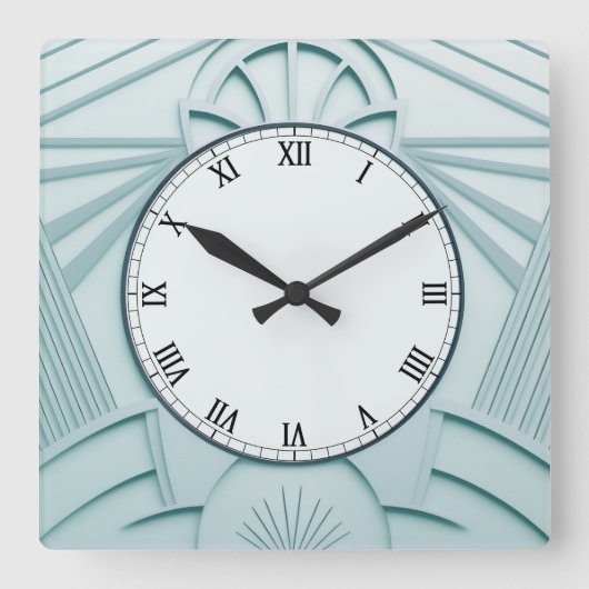 Mint Blue Art Deco Clock - Stijlvolle Abstracte li Vierkante Klok (Voorkant)