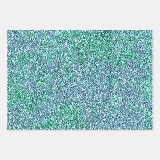 Mint Blue Blauwgroen Ombre Sparkle Glitter Inpakpapier Vel (Voorkant 3)