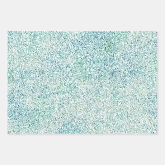 Mint Blue Blauwgroen Ombre Sparkle Glitter Inpakpapier Vel (Voorkant 2)