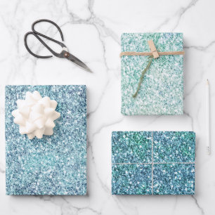 Mint Blue Blauwgroen Ombre Sparkle Glitter Inpakpapier Vel