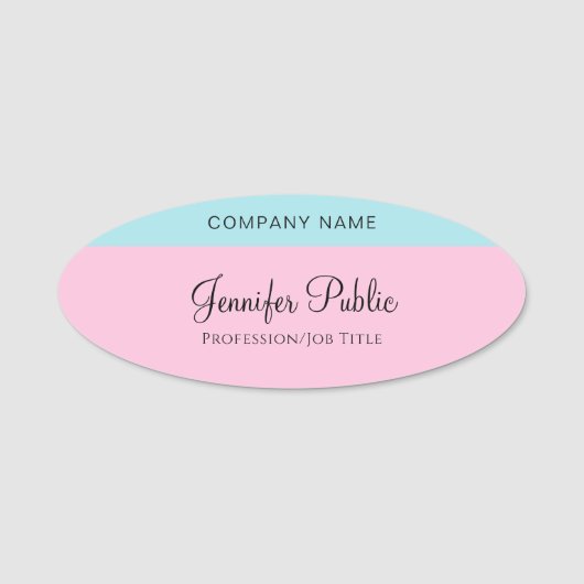 Mint Blue Blush Roze Sjabloon Hand Script Naam Naamplaatje (Voorkant)