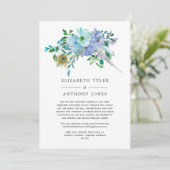 Mint & Blue Boho Floral Verminderde bruiloft gaste Aankondiging (Staand voorkant)