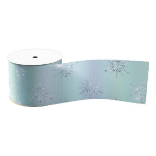 Mint Blue Christmas Snowflakes Grosgrain Lint