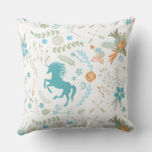 Mint Blue Coral Trendy Unicorn & Floral Pattern Kussen (Achterkant)