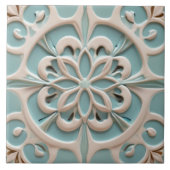 Mint Blue Daisy Faux Relief Boho Floral Tegeltje (Voorkant)