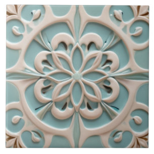 Mint Blue Daisy Faux Relief Boho Floral Tegeltje