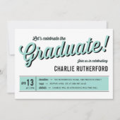 Mint Blue Diner Retro Typografie GraduPartij Kaart (Voorkant)