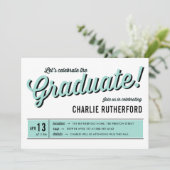 Mint Blue Diner Retro Typografie GraduPartij Kaart (Staand voorkant)