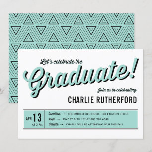 Mint Blue Diner Retro Typografie GraduPartij Kaart
