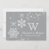 Mint Blue en Grey Snowflake Wedding Invitations Kaart (Voorkant)