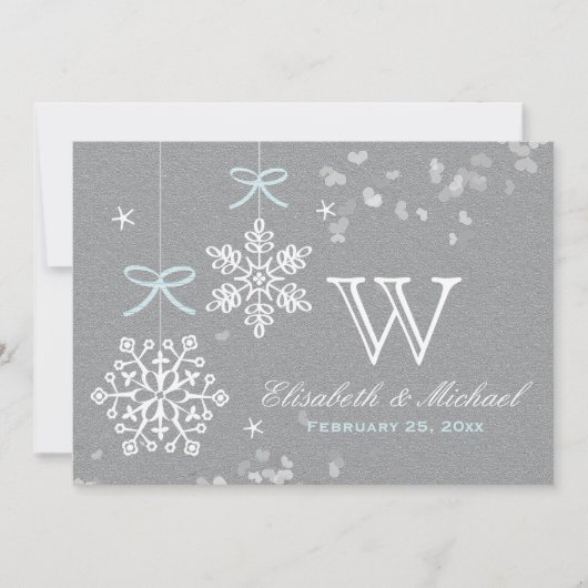 Mint Blue en Grey Snowflake Wedding Invitations Kaart (Voorkant)