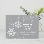 Mint Blue en Grey Snowflake Wedding Invitations Kaart (Staand voorkant)