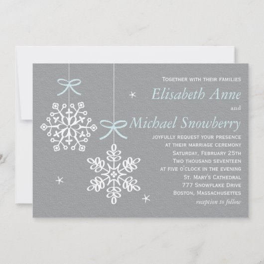 Mint Blue en Grey Snowflake Wedding Invitations Kaart (Achterkant)
