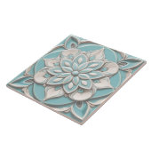 Mint Blue Faux Relief Elegante Bloemen Tegeltje (Zijkant)