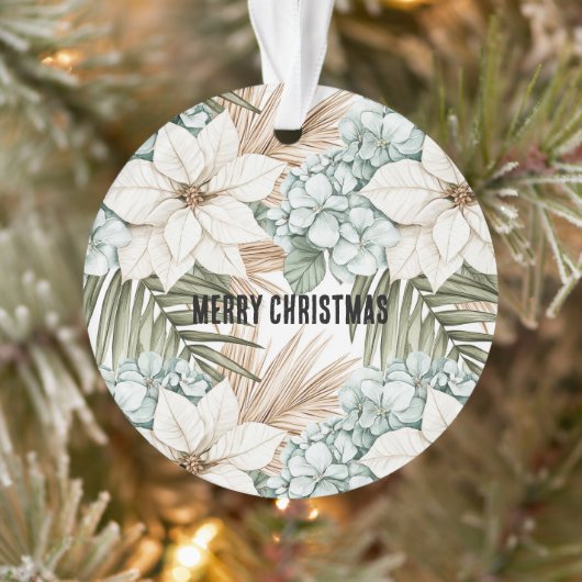 Mint Blue Floral Tropical Coast Beach Christmas Ornament (Boom)