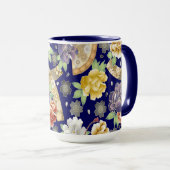 Mint Blue Gold Flowers Beautiful Japanese Pattern Mok (Voorkant rechts)