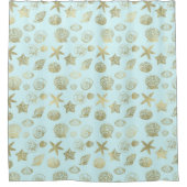 Mint Blue Gold Sea Shells Douchegordijn (Voorkant)