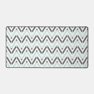 Mint Blue Grey White Geometric Chevron Pattern Bureaumat