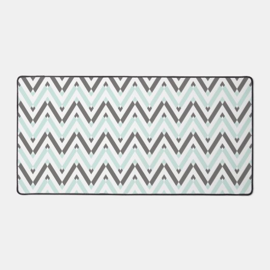 Mint Blue Grey White Geometric Chevron Pattern Bureaumat (Voorkant)