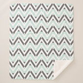 Mint Blue Grey White Geometric Chevron Pattern Sherpa Deken (Voorkant)