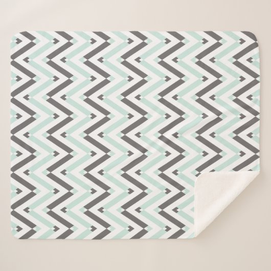 Mint Blue Grey White Geometric Chevron Pattern Sherpa Deken (Voorkant (horizontaal))
