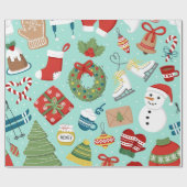 Mint Blue Holiday Snowman Christmas Wrapping Paper Cadeaupapier (Vlak)