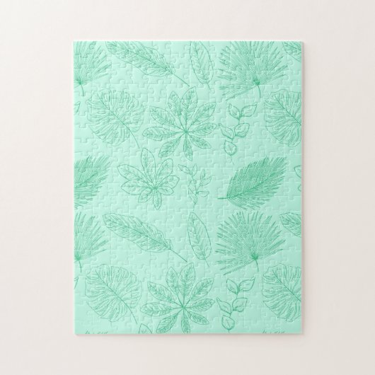 Mint Blue Leaves Pattern Legpuzzel (Verticaal)