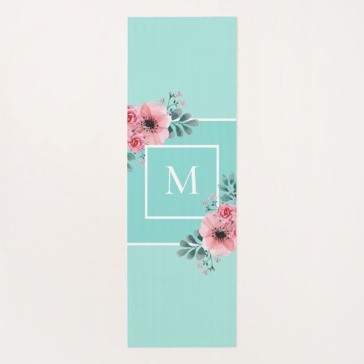 Mint Blue Monogram Beste mama ooit op maat Yogamat (Achterkant)