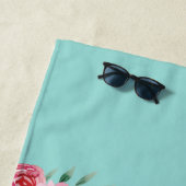 Mint Blue Monogram Waterverf Flowers Beach Towel Strandlaken (In situ)