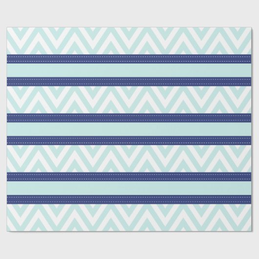 Mint Blue & Navy Stripes Chevron Pattern Cadeaupapier (Vlak)