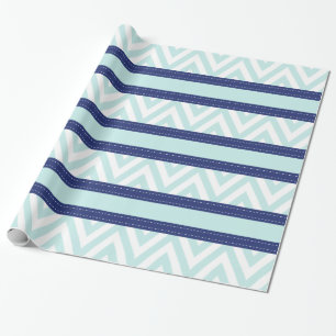 Mint Blue & Navy Stripes Chevron Pattern Cadeaupapier