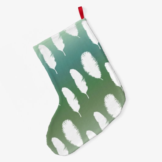 Mint Blue Ombre Feathers Grote Kerstsok (Achterkant (Hangend))