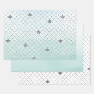 Mint Blue Ombre Silver Glitter Mermaid Inpakpapier Vel