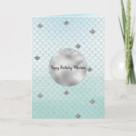 Mint Blue Ombre Silver Glitter Mermaid Kaart
