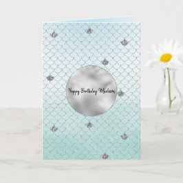 Mint Blue Ombre Silver Glitter Mermaid Kaart