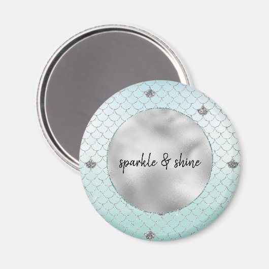 Mint Blue Ombre Silver Glitter Mermaid Magneet (Voorkant / Achterkant)