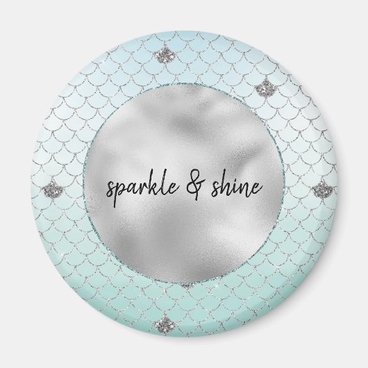 Mint Blue Ombre Silver Glitter Mermaid Magneet (Voorkant)