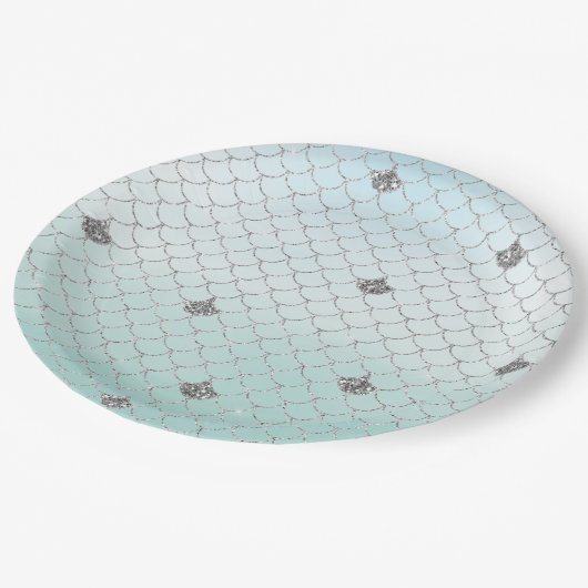 Mint Blue Ombre Silver Glitter Mermaid Papieren Bordje (Gekanteld)