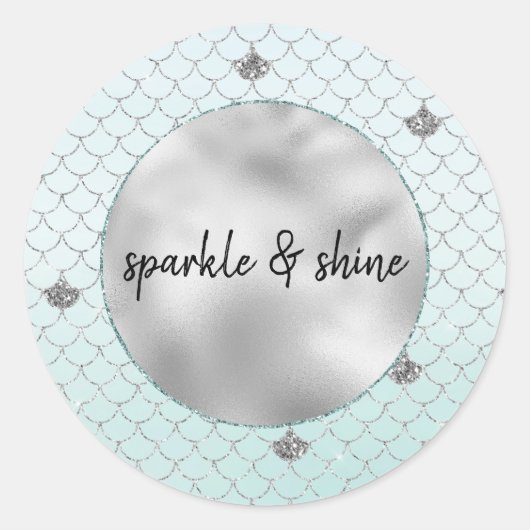 Mint Blue Ombre Silver Glitter Mermaid Ronde Sticker (Voorkant)