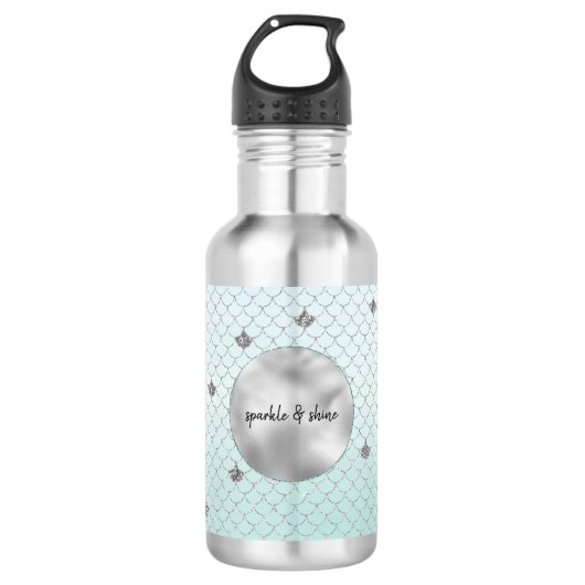 Mint Blue Ombre Silver Glitter Mermaid Waterfles (Voorkant)