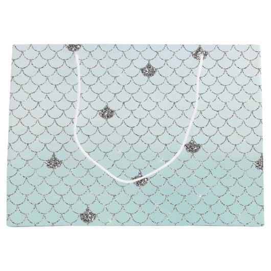 Mint Blue Ombre Silver Glitter Zeemeermin Sparkle Groot Cadeauzakje (Voorkant)