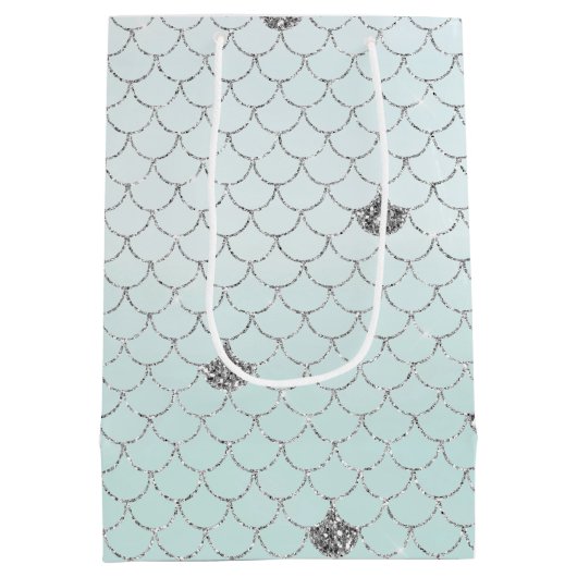 Mint Blue Ombre Silver Glitter Zeemeermin Sparkle Medium Cadeauzakje (Achterkant)