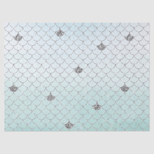 Mint Blue Ombre Silver Glitter Zeemeermin Sparkle Tissuepapier (Voorkant)
