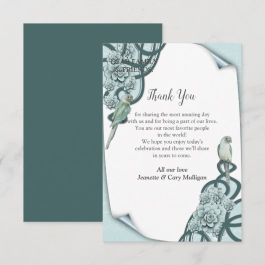 Mint Blue Pine Green succulenten Dank u kaart (Voorkant / Achterkant)