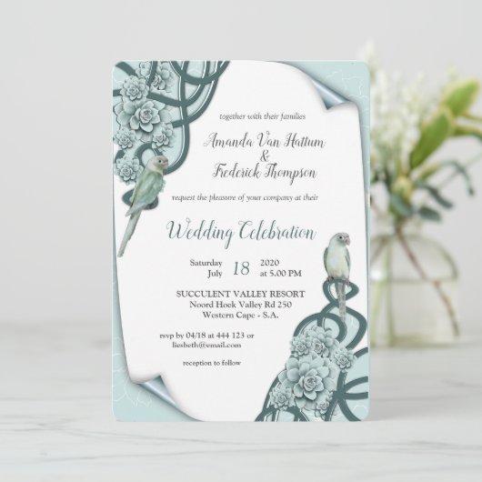 Mint Blue Pine Green Succulents Kaart (Staand voorkant)