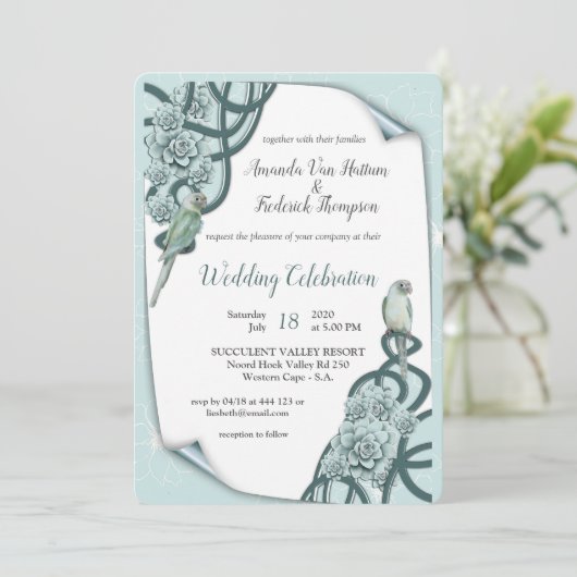 Mint Blue Pine Green Succulents Kaart (Staand voorkant)