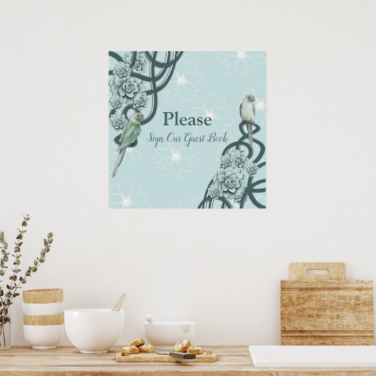 Mint Blue Pine Green Succulents Poster (Keuken)