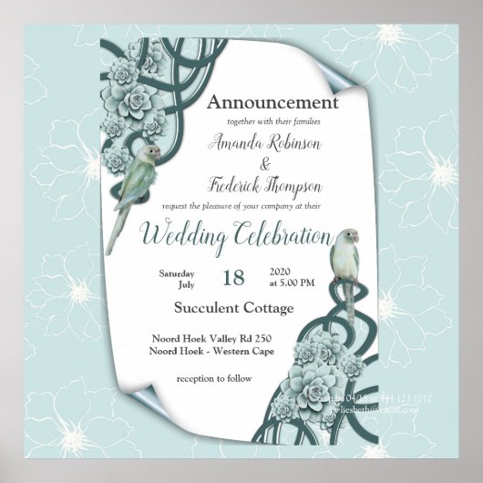 Mint Blue Pine Green Succulents Poster (Voorkant)